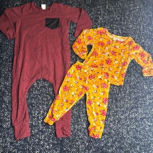 24m baby girl Mon petit floral yellow velvet 2 piece and posh&cozy one piece